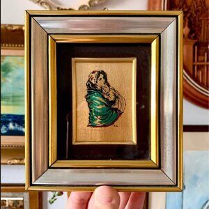 Vintage "Her Embrace" mini painting on gold leaf - relief art